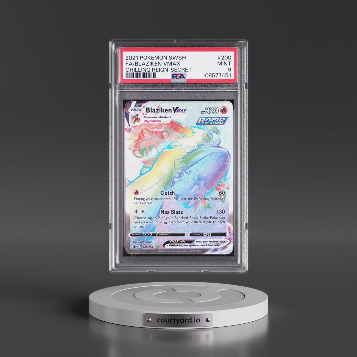 2021 Pokémon Sword & Shield Chilling Reign #200 Blaziken Vmax - Full Art Secret (PSA 9 MINT)
