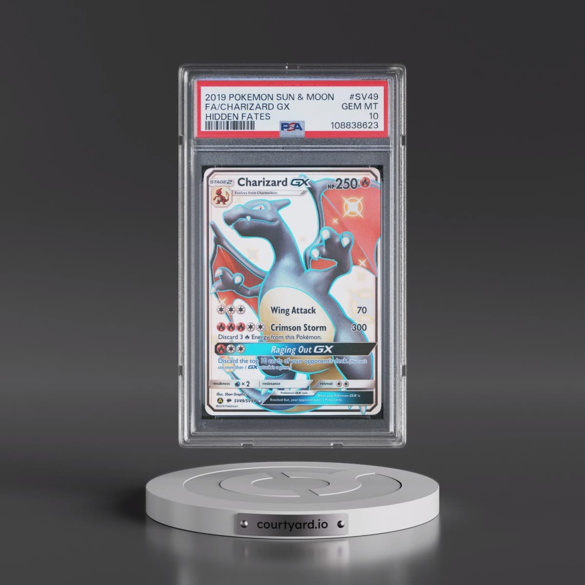 2019 Pokémon Sun & Moon Hidden Fates #SV49 Charizard GX - Holo Full Art (PSA 10 GEM MINT)