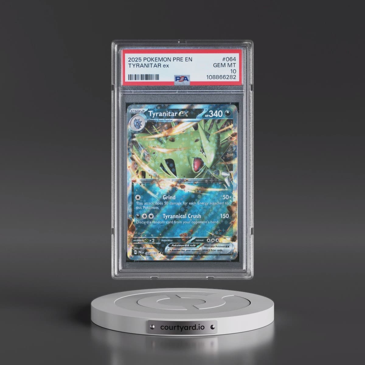 2025 Pokémon Pre EN-Prismatic Evolutions #064 Tyranitar EX - Holo (PSA 10 GEM MINT)