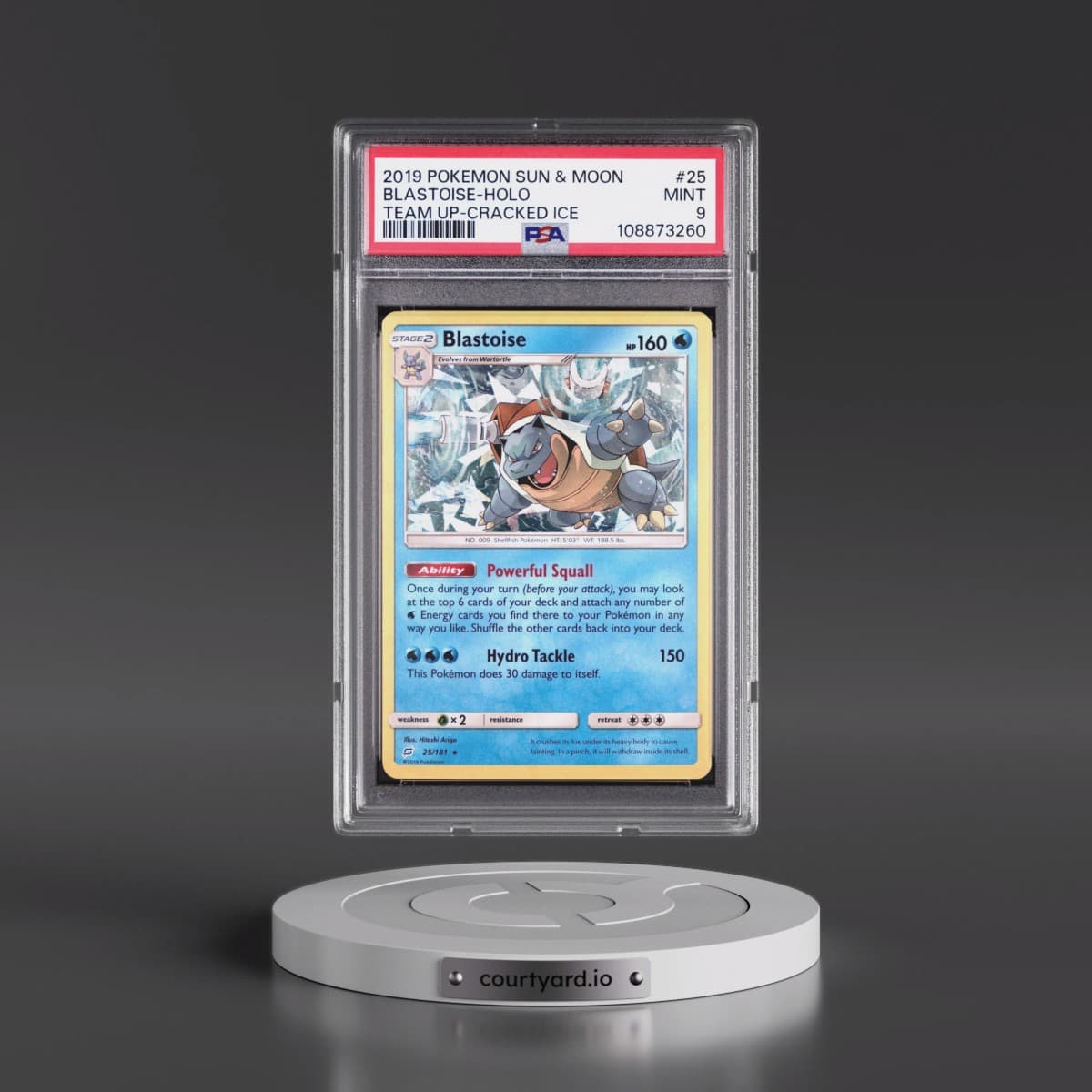 2019 Pokémon Sun & Moon Team Up #25 Blastoise - Holo Cracked Ice (PSA 9 MINT)