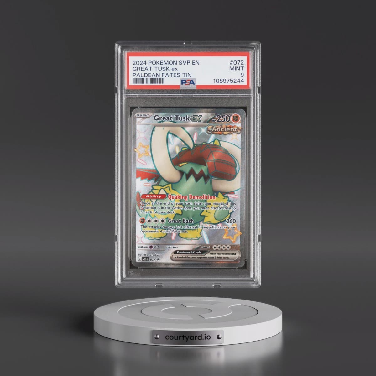 2024 Pokémon Svp EN-SV Black Star Promo #072 Great Tusk EX - Holo Paldean Fates Tin (PSA 9 MINT)