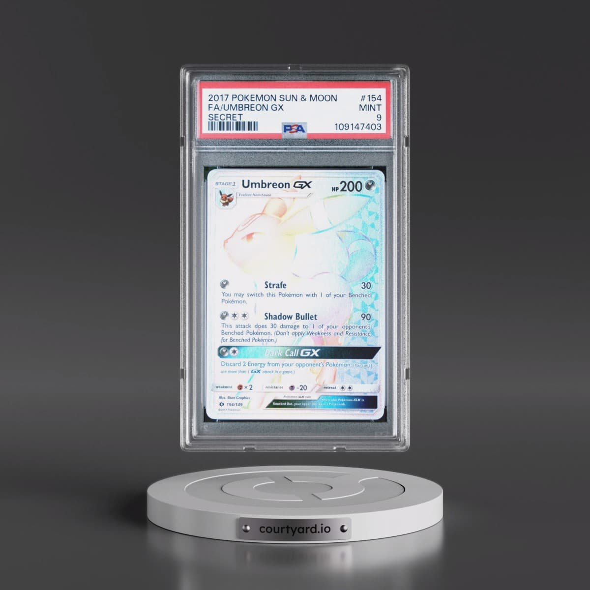 2017 Pokémon Sun & Moon #154 Umbreon GX - Holo Full Art Secret (PSA 9 MINT)