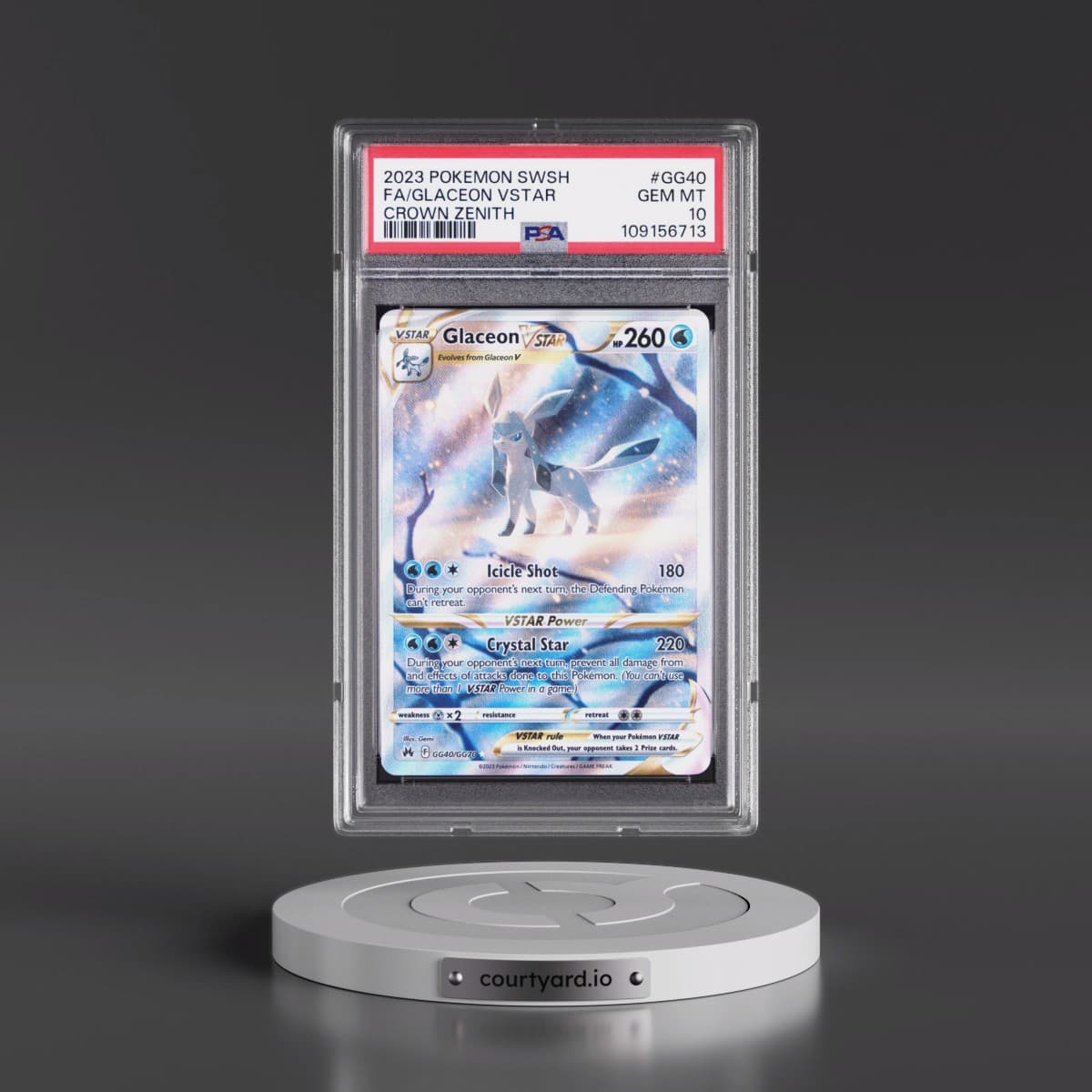2023 Pokémon Sword and Shield Crown Zenith #GG40 Glaceon Vstar - Full Art (PSA 10 GEM MINT)