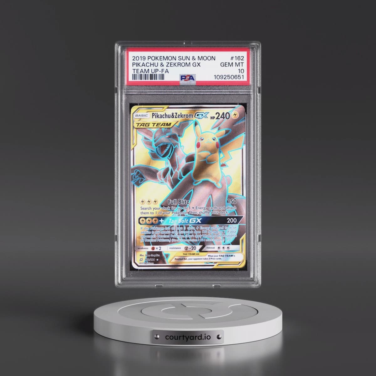 2019 Pokémon Sun & Moon Team Up #162 Pikachu & Zekrom GX - Holo Full Art (PSA 10 GEM MINT)