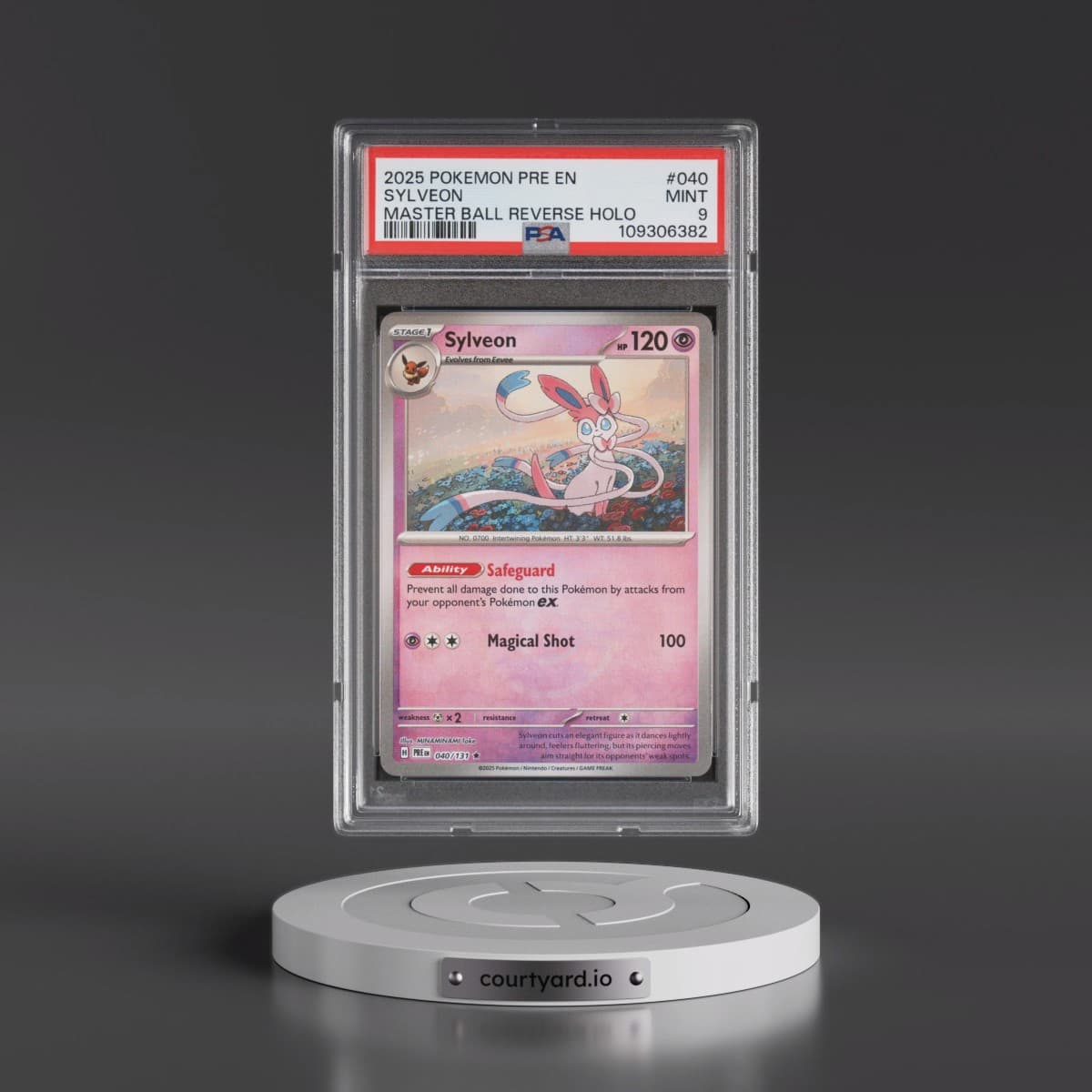 2025 Pokémon Pre EN-Prismatic Evolutions #040 Sylveon - Reverse Holo Master Ball (PSA 9 MINT)