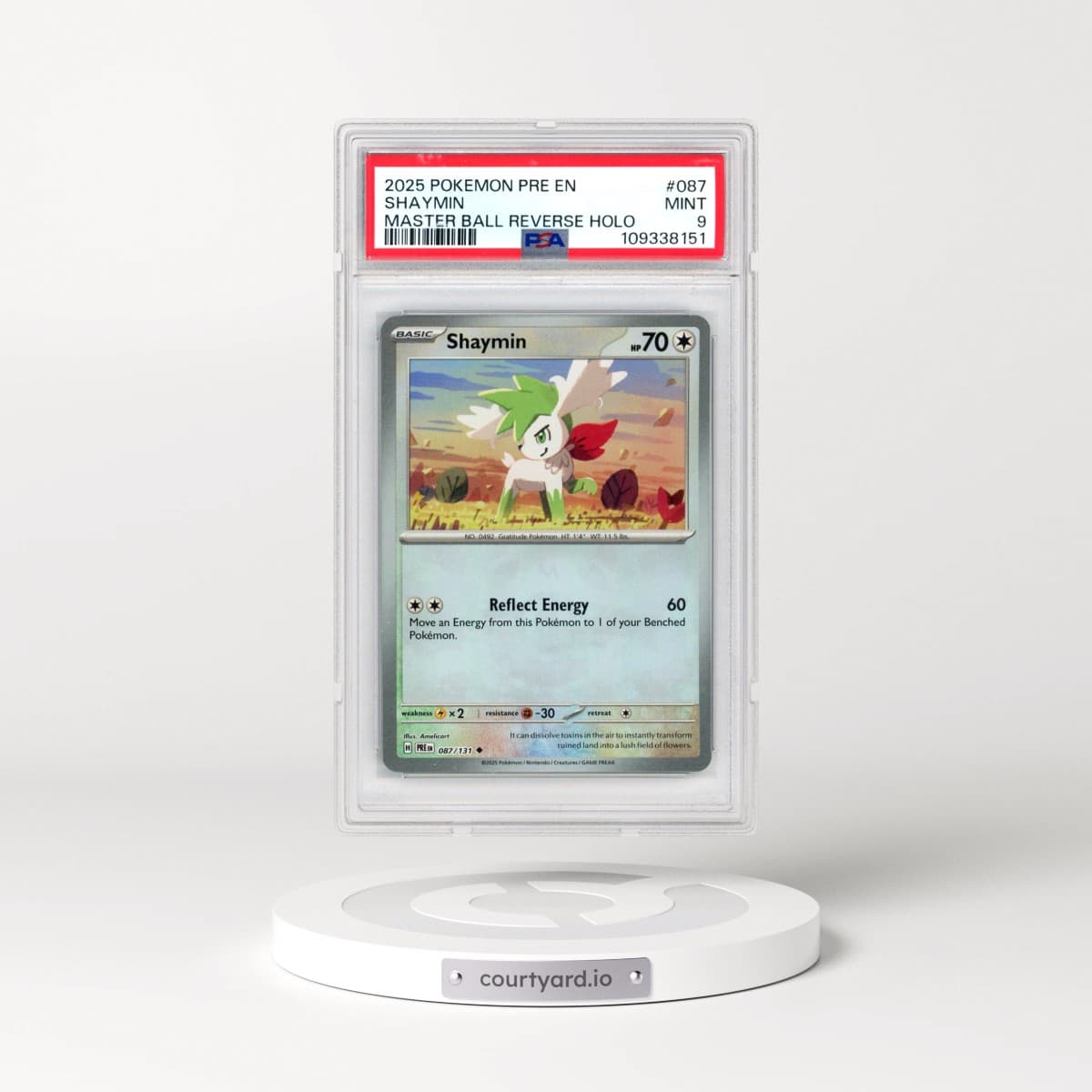 2025 Pokémon Pre EN-Prismatic Evolutions #087 Shaymin - Reverse Holo Master Ball (PSA 9 MINT)