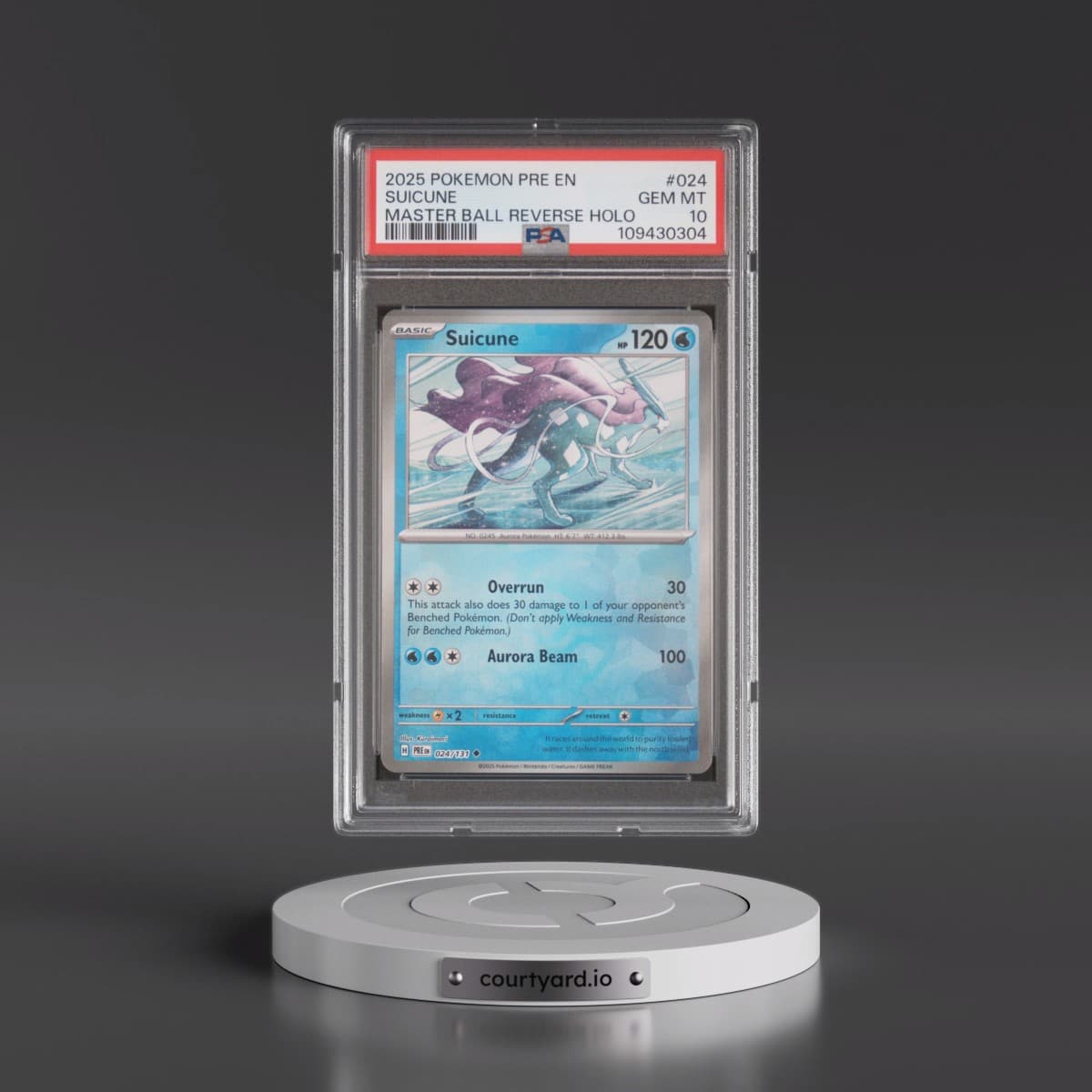 2025 Pokémon Pre EN-Prismatic Evolutions #024 Suicune - Reverse Holo Master Ball (PSA 10 GEM MINT)