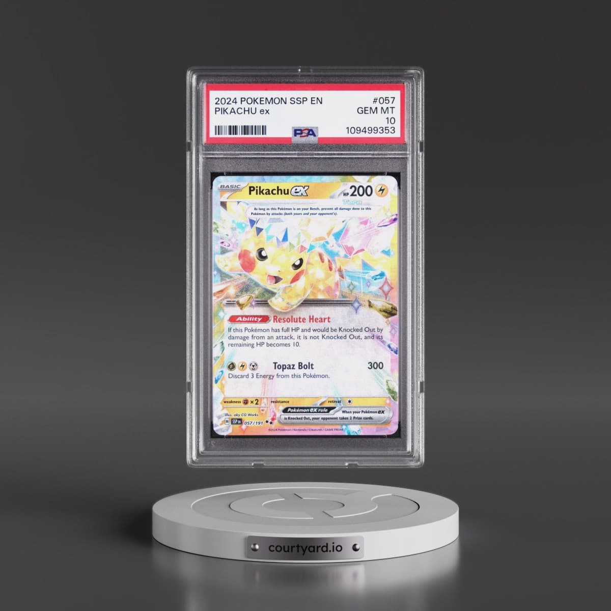 2024 Pokémon Ssp EN-Surging Sparks #057 Pikachu EX - Holo (PSA 10 GEM MINT)