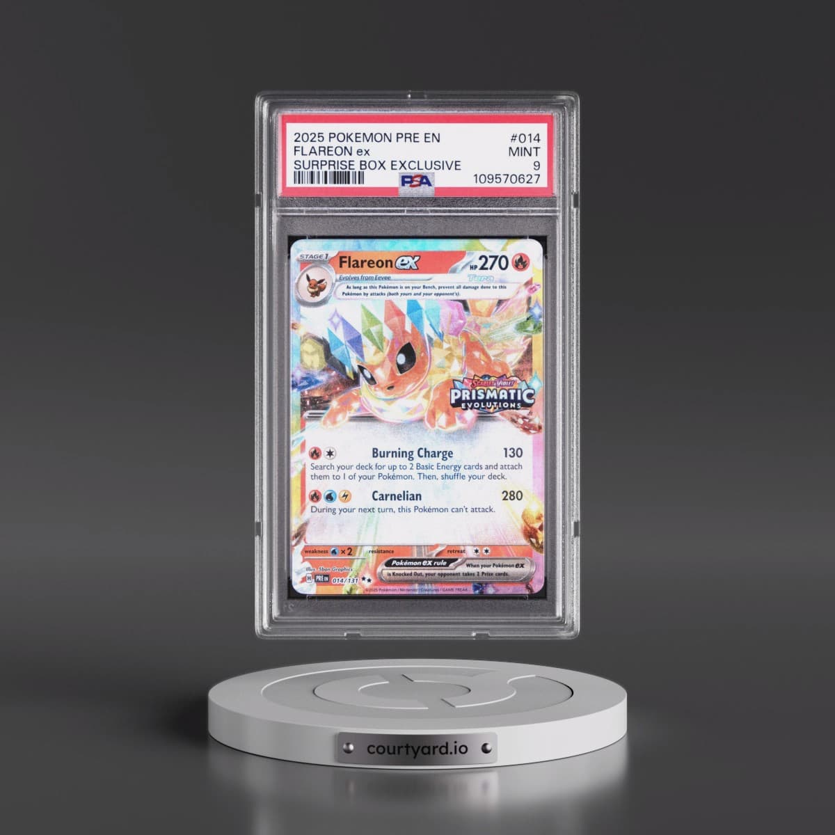 2025 Pokémon Pre EN-Prismatic Evolutions #014 Flareon EX - Holo Surprise Box Exclusive (PSA 9 MINT)