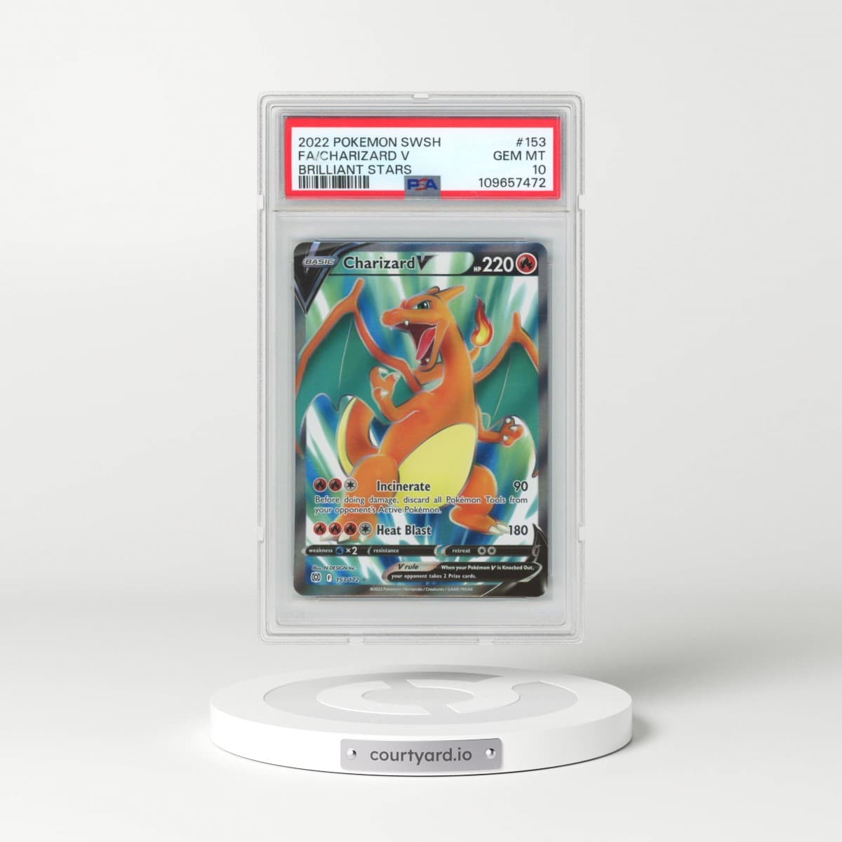 2022 Pokémon Sword & Shield Brilliant Stars #153 Charizard V - Holo Full Art (PSA 10 GEM MINT)