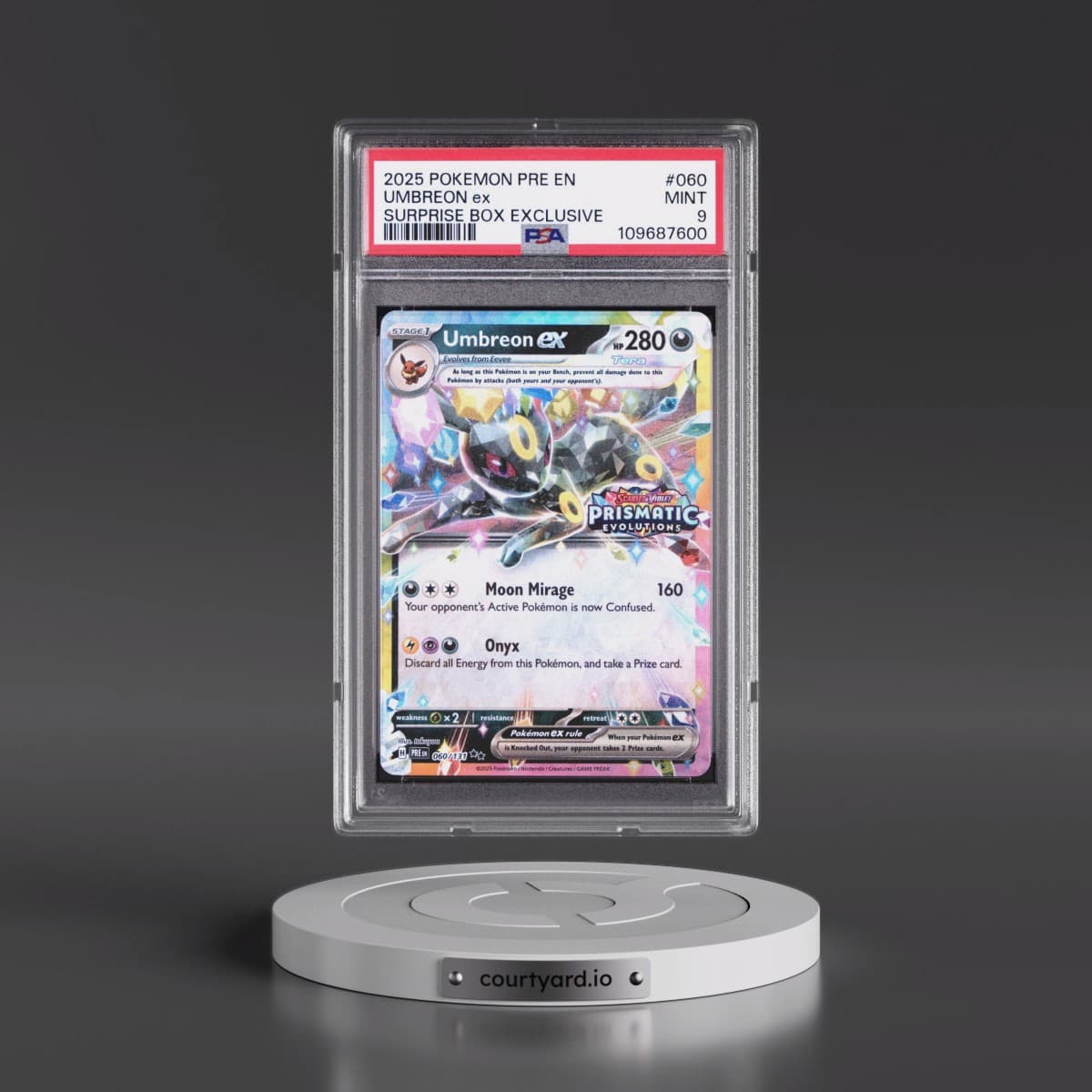 2025 Pokémon Pre EN-Prismatic Evolutions #060 Umbreon EX - Holo Surprise Box Exclusive (PSA 9 MINT)