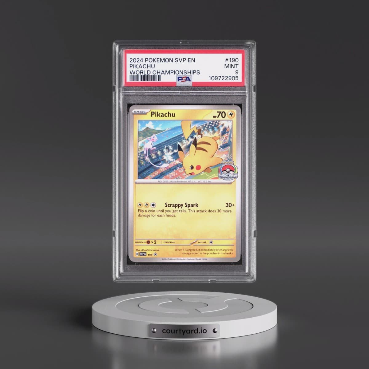 2024 Pokémon Svp EN-SV Black Star Promo #190 Pikachu - World Championships (PSA 9 MINT)
