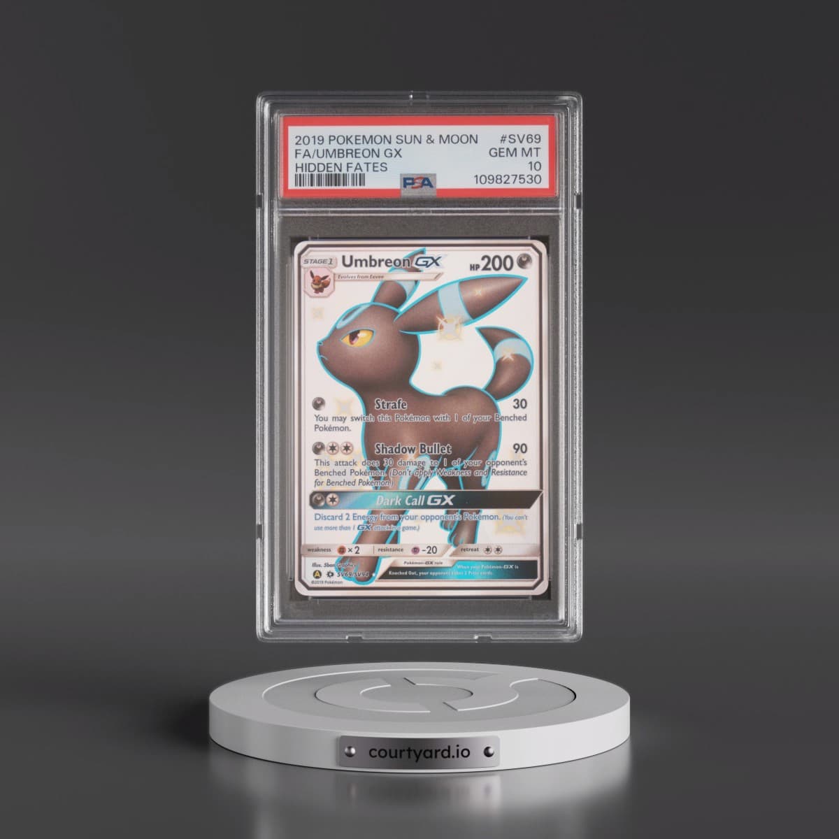 2019 Pokémon Sun & Moon Hidden Fates #SV69 Umbreon GX - Holo Full Art (PSA 10 GEM MINT)