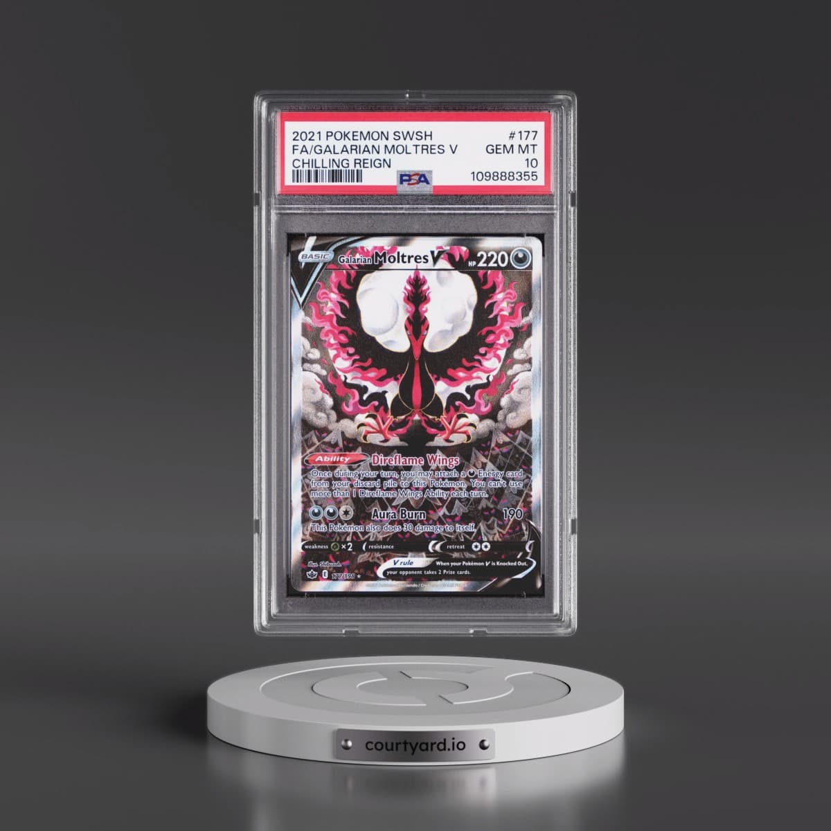 2021 Pokémon Sword & Shield Chilling Reign #177 Galarian Moltres V - Holo Full Art (PSA 10 GEM MINT)