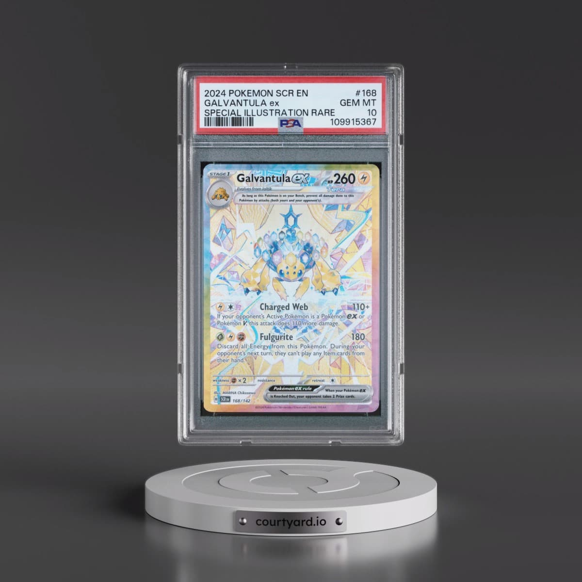 2024 Pokémon Scr EN-Stellar Crown #168 Galvantula EX - Holo Special Illustration Rare (PSA 10 GEM MINT)