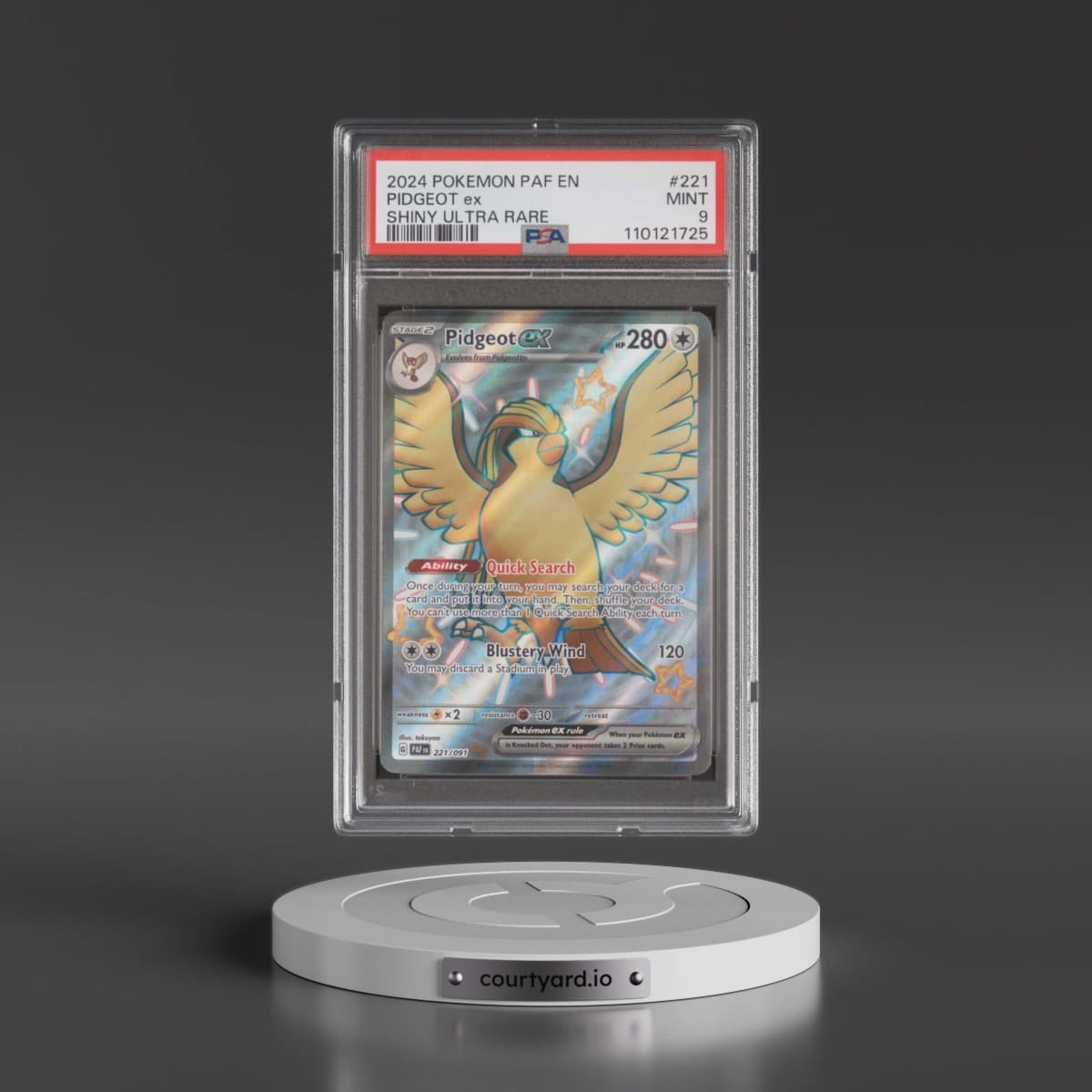 2024 Pokémon Paf EN-Paldean Fates #221 Pidgeot EX - Holo Shiny Ultra Rare (PSA 9 MINT)