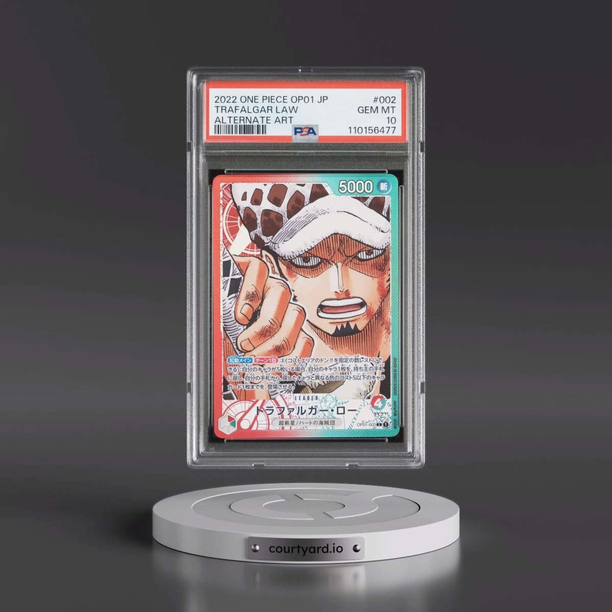 2022 One Piece Japanese OP01-Romance Dawn #002 Trafalgar Law - Alternate Art (PSA 10 GEM MINT)