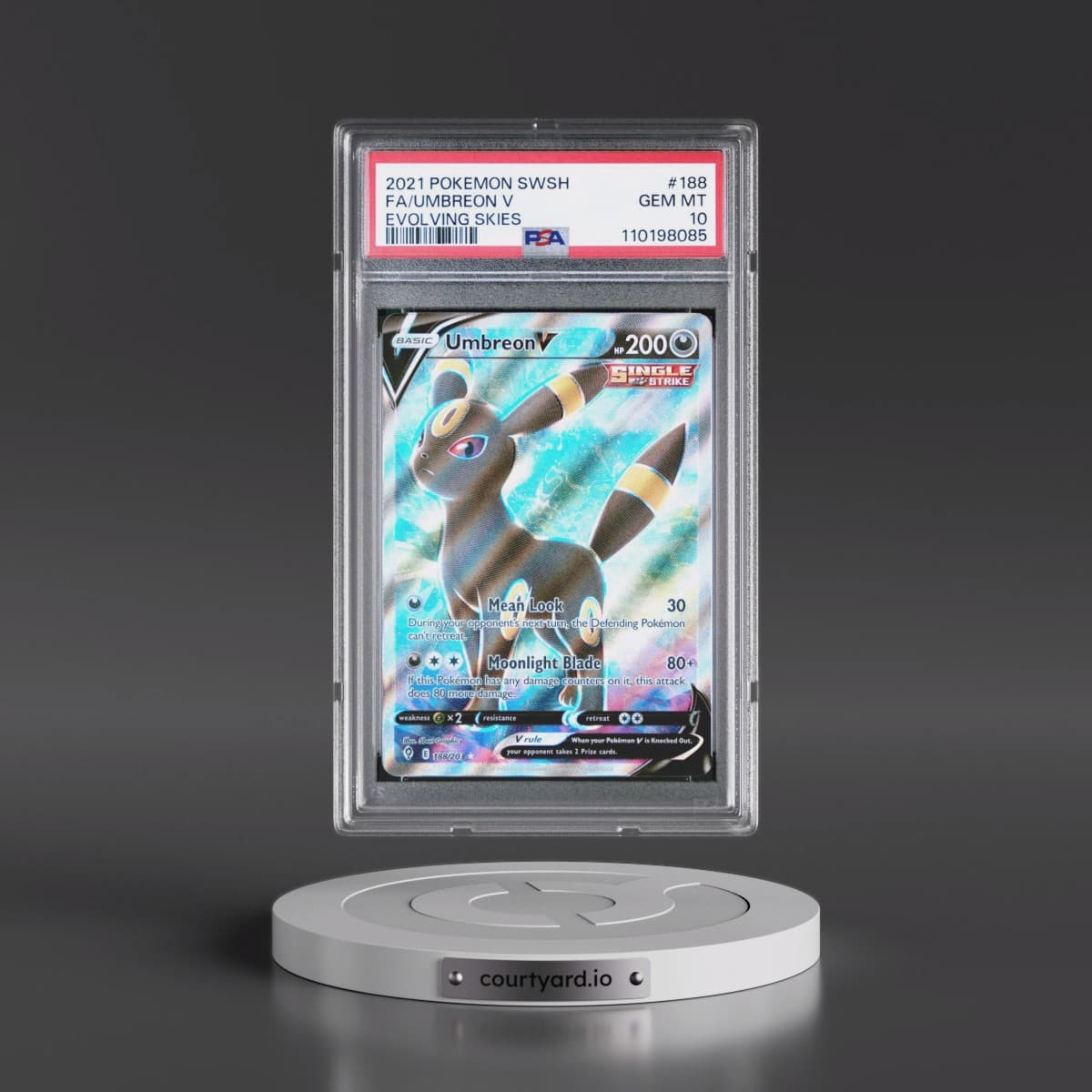 2021 Pokémon Sword & Shield Evolving Skies #188 Umbreon V - Holo Full Art (PSA 10 GEM MINT)