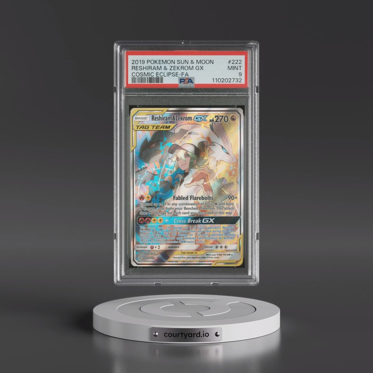 2019 Pokémon Sun & Moon Cosmic Eclipse #222 Reshiram & Zekrom GX - Holo Full Art (PSA 9 MINT)