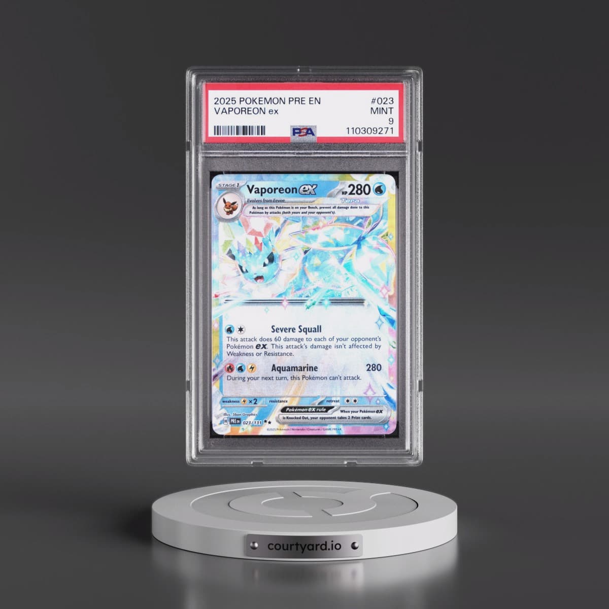 2025 Pokémon Pre EN-Prismatic Evolutions #023 Vaporeon EX - Holo (PSA 9 MINT)