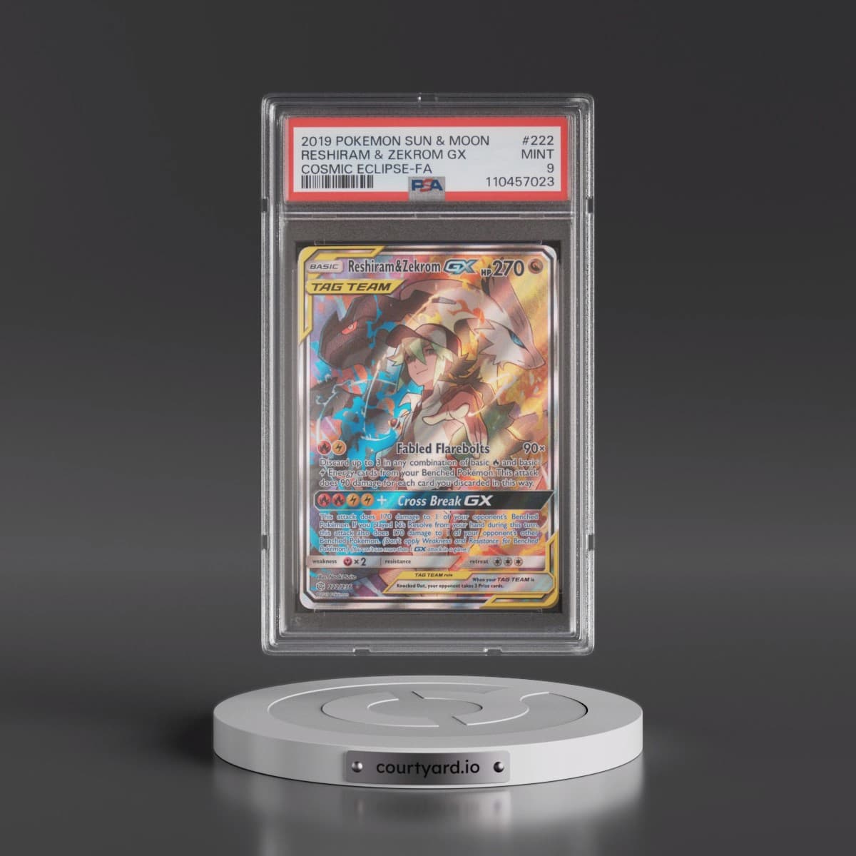 2019 Pokémon Sun & Moon Cosmic Eclipse #222 Reshiram & Zekrom GX - Holo Full Art (PSA 9 MINT)