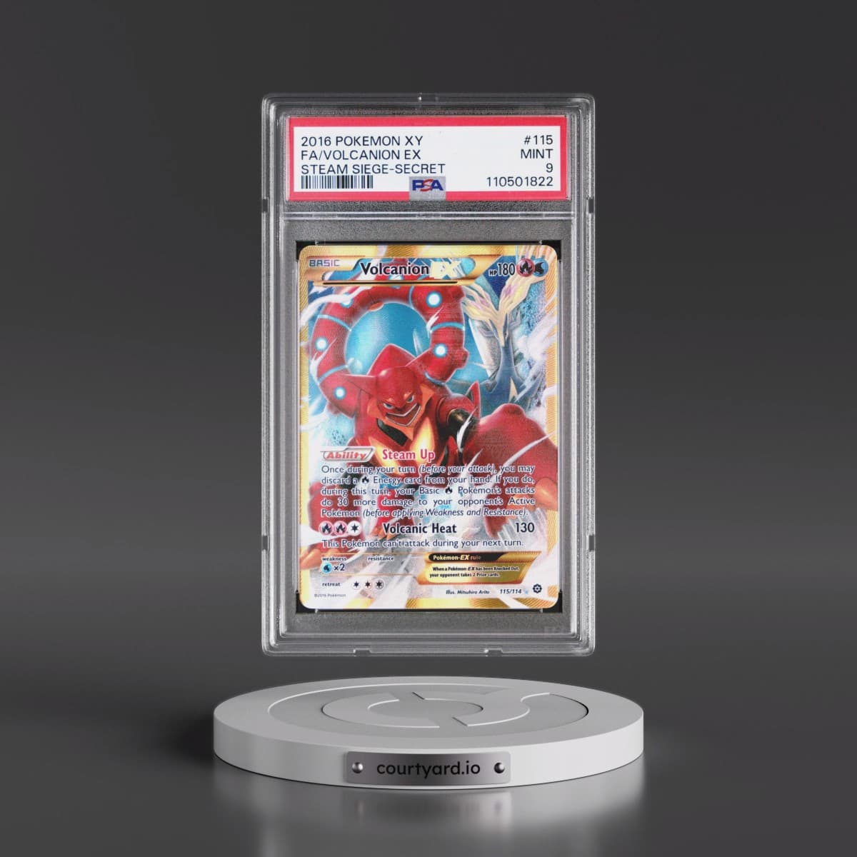 2016 Pokémon XY Steam Siege #115 Volcanion EX - Holo Full Art Secret (PSA 9 MINT)
