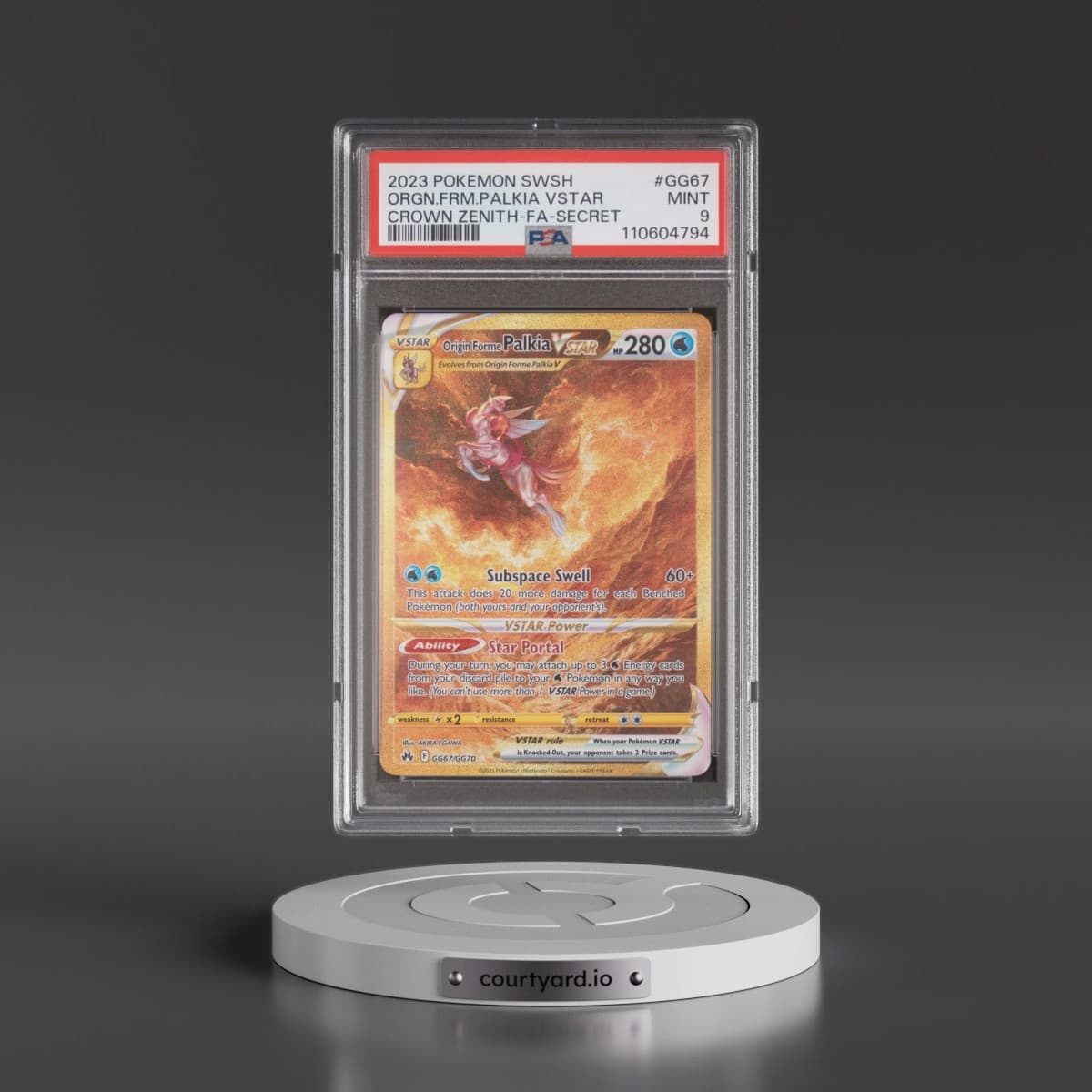 2023 Pokémon Sword and Shield Crown Zenith #GG67 Origin Forme Palkia Vstar - Full Art Secret (PSA 9 MINT)