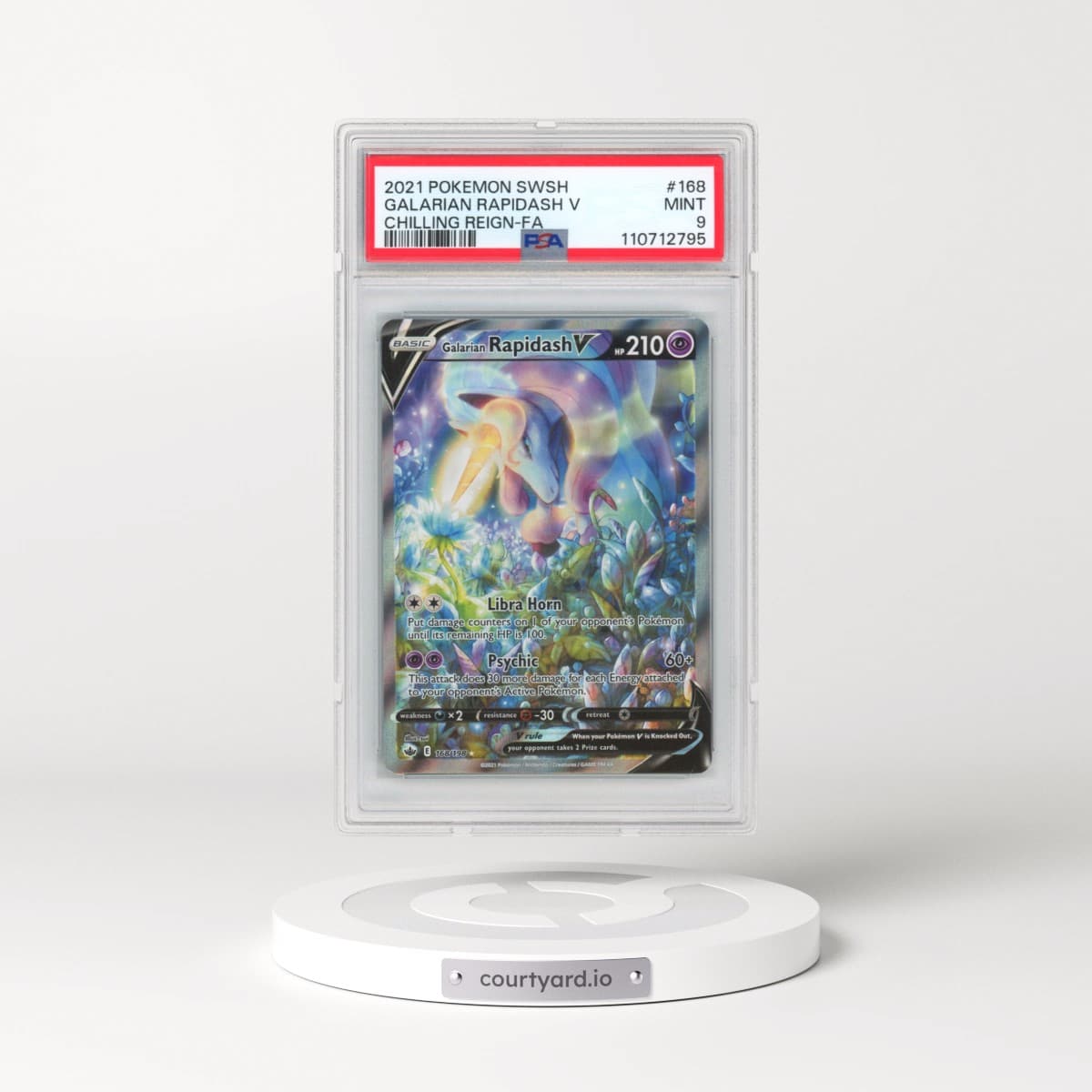 2021 Pokémon Sword & Shield Chilling Reign #168 Galarian Rapidash V - Holo Full Art (PSA 9 MINT)