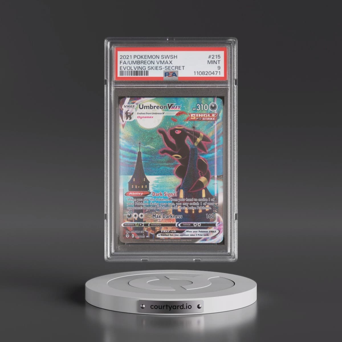 2021 Pokémon Sword & Shield Evolving Skies #215 Umbreon Vmax - Full Art Secret (PSA 9 MINT)