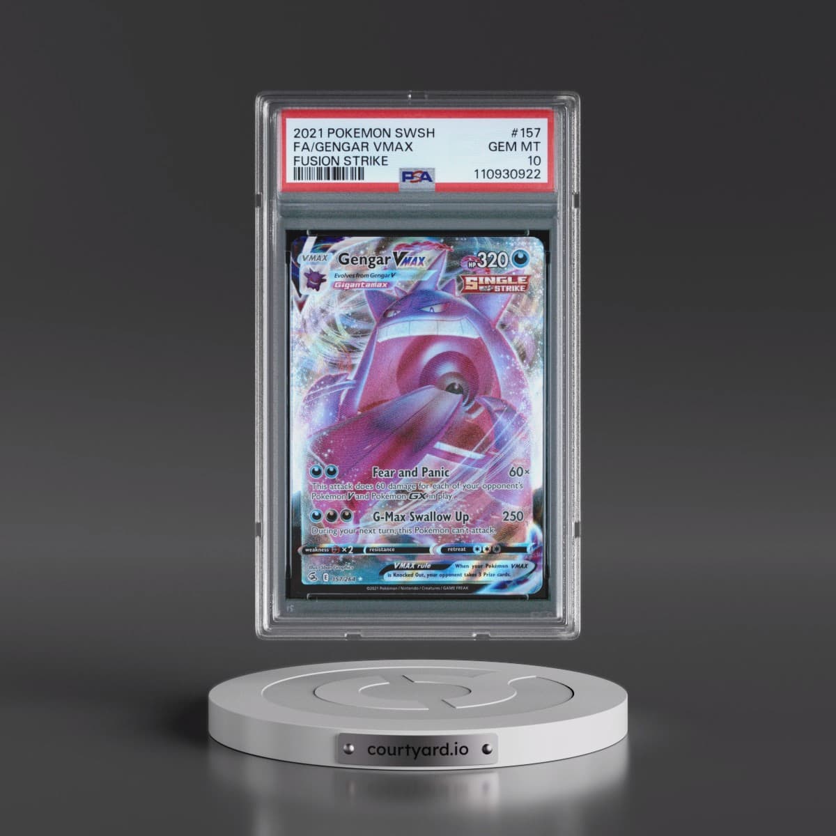 2021 Pokémon Sword & Shield Fusion Strike #157 Gengar Vmax - Full Art (PSA 10 GEM MINT)