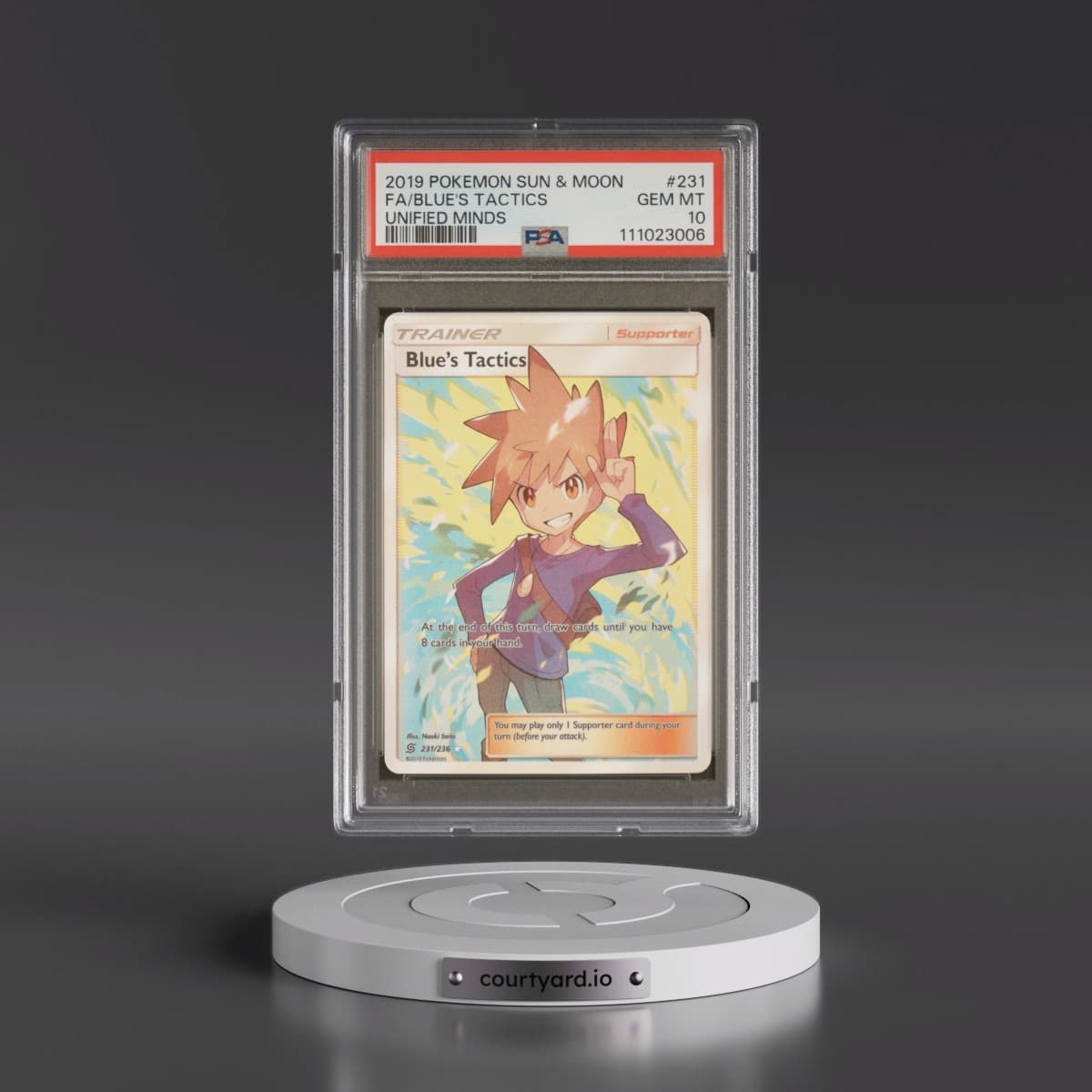 2019 Pokémon Sun & Moon Unified Minds #231 Blue's Tactics - Full Art (PSA 10 GEM MINT)