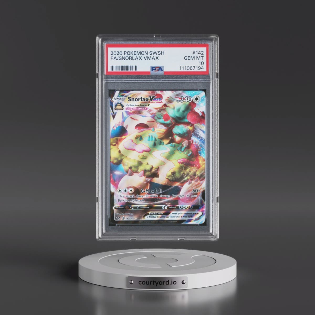 2020 Pokémon Sword & Shield #142 Snorlax Vmax - Full Art (PSA 10 GEM MINT)
