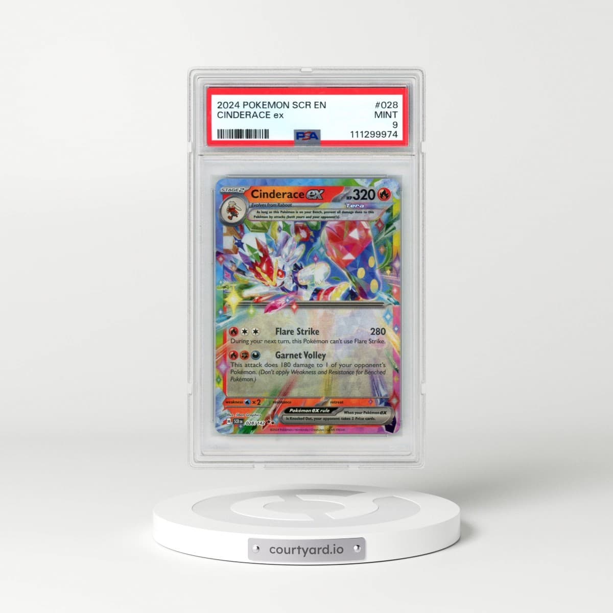 2024 Pokémon Scr EN-Stellar Crown #028 Cinderace EX - Holo (PSA 9 MINT)