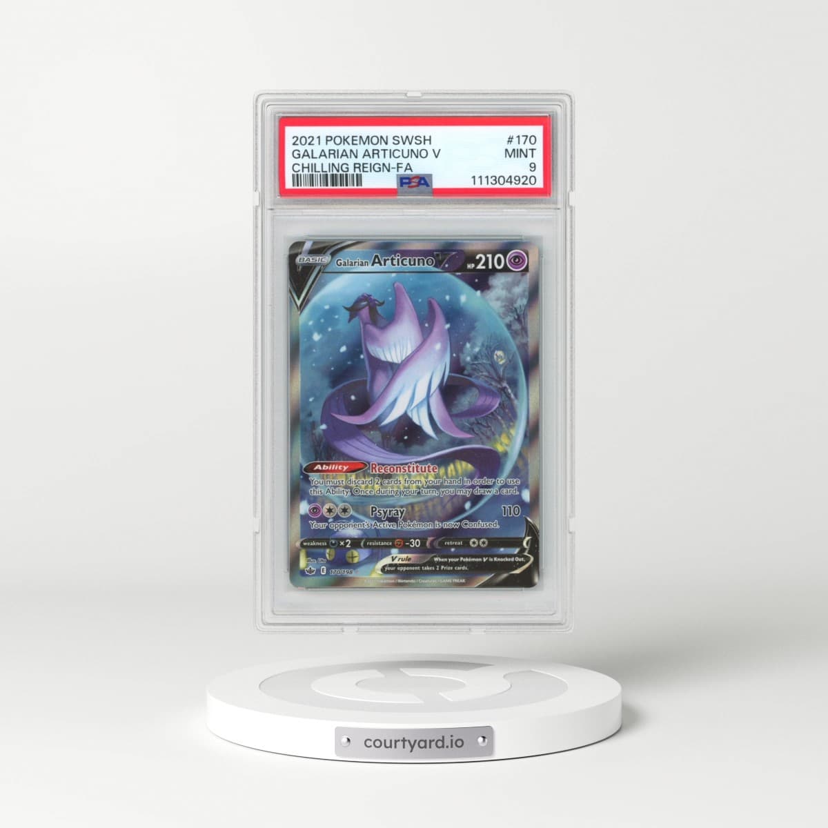 2021 Pokémon Sword & Shield Chilling Reign #170 Galarian Articuno V - Holo Full Art (PSA 9 MINT)