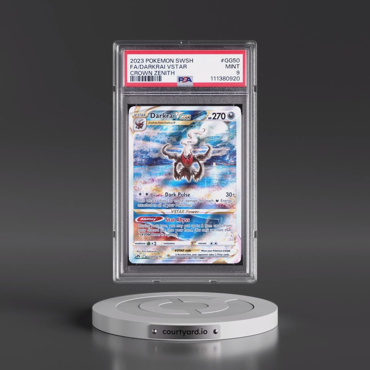 2023 Pokémon Sword and Shield Crown Zenith #GG50 Darkrai Vstar - Full Art (PSA 9 MINT)