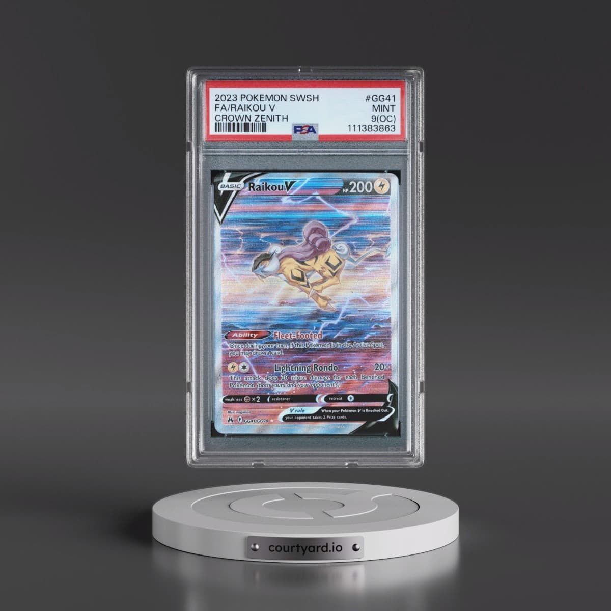 2023 Pokémon Sword and Shield Crown Zenith #GG41 Raikou V - Holo Full Art (PSA 9 MINT)