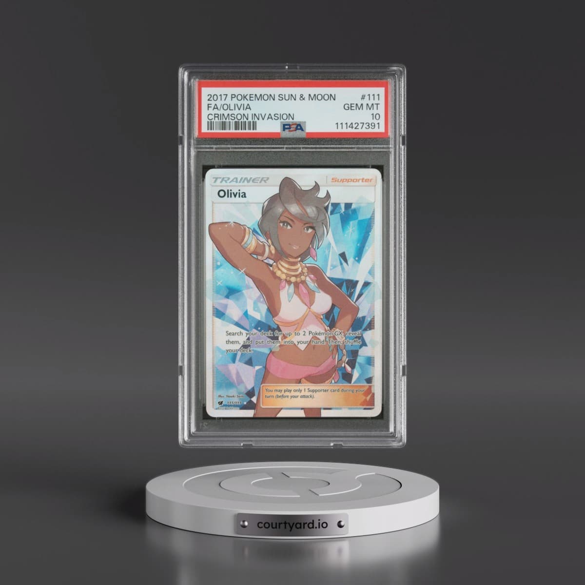 2017 Pokémon Sun & Moon Crimson Invasion #111 Olivia - Full Art (PSA 10 GEM MINT)