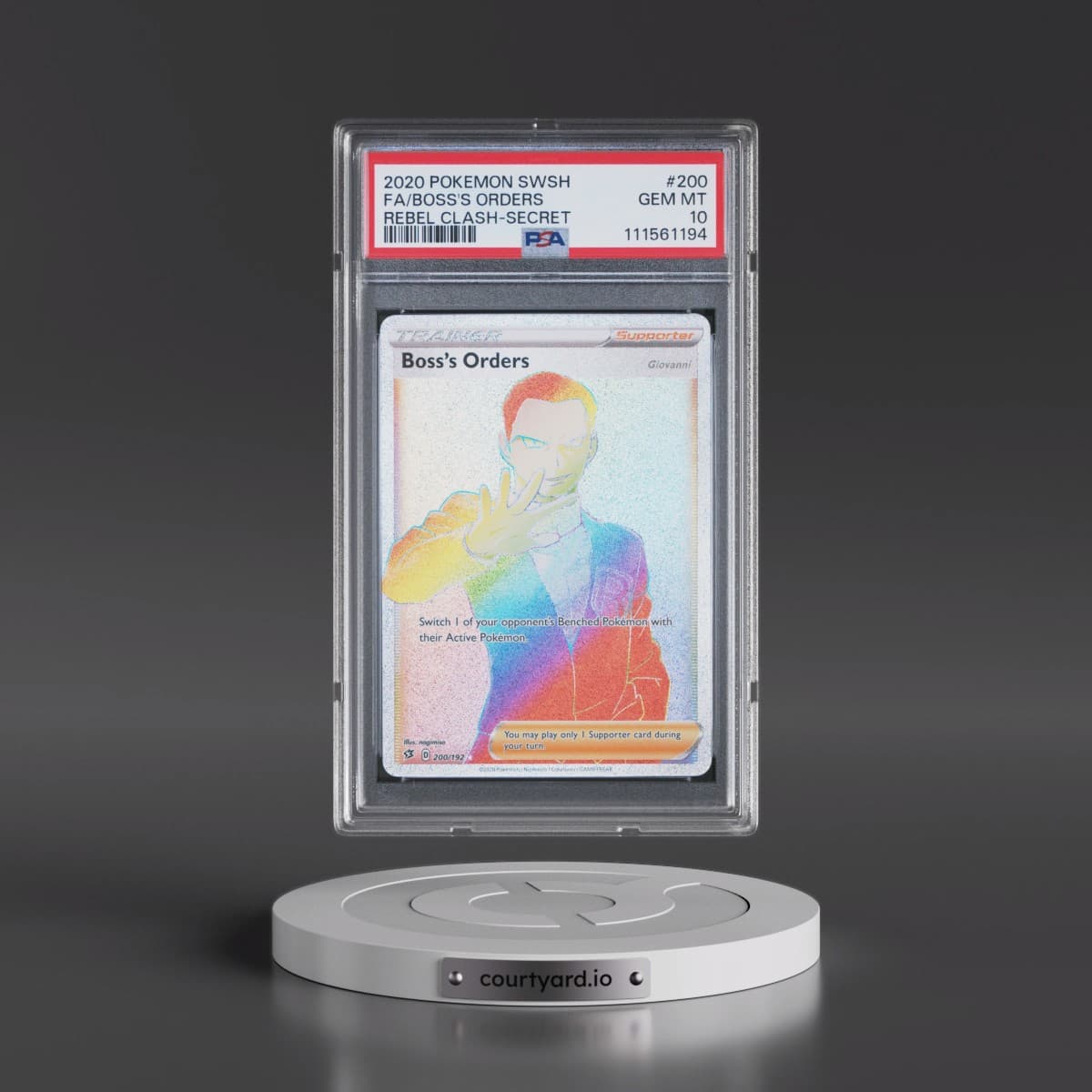 2020 Pokémon Sword & Shield Rebel Clash #200 Boss's Orders - Full Art Secret (PSA 10 GEM MINT)