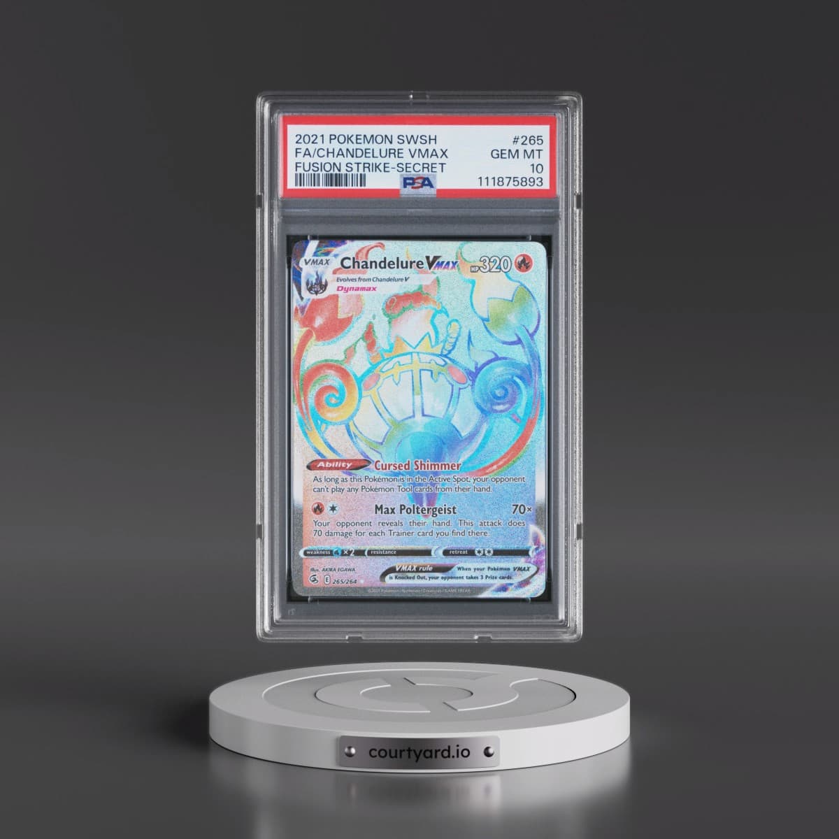 2021 Pokémon Sword & Shield Fusion Strike #265 Chandelure Vmax - Full Art Secret (PSA 10 GEM MINT)