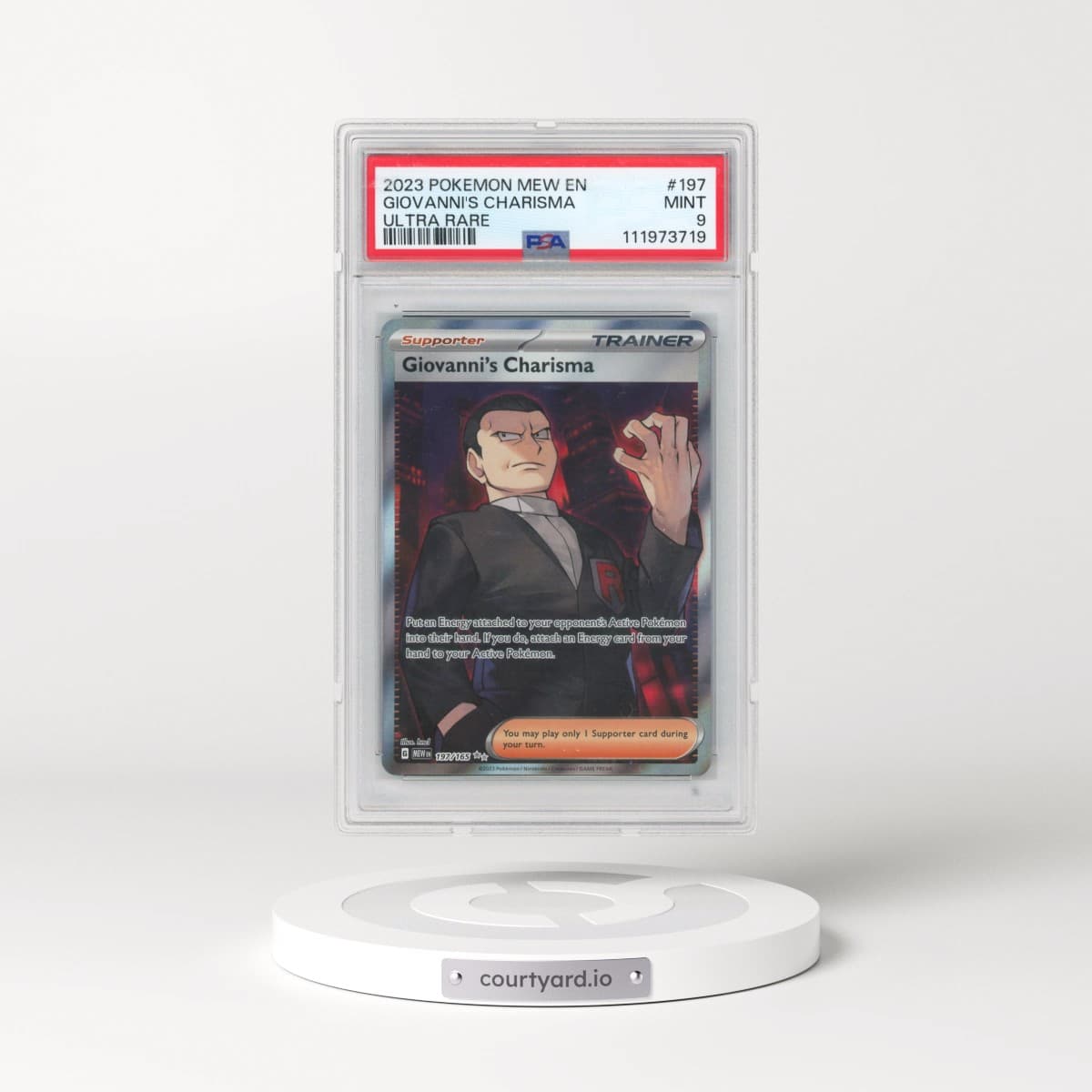 2023 Pokémon Mew EN-151 #197 Giovanni's Charisma - Ultra Rare (PSA 9 MINT)