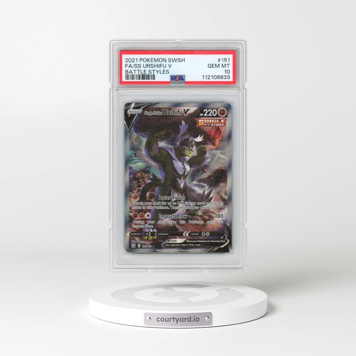 2021 Pokémon Sword & Shield Battle Styles #151 Single Strike Urshifu V - Holo Full Art (PSA 10 GEM MINT)