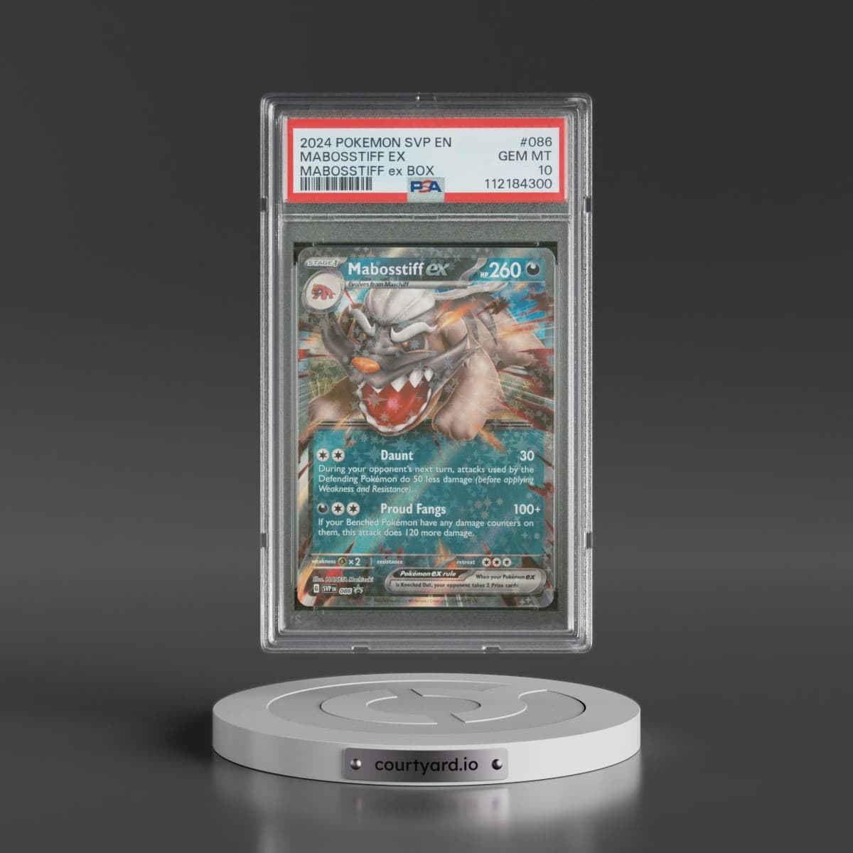 2024 Pokémon Svp EN-SV Black Star Promo #086 Mabosstiff EX - Holo Mabosstiff EX Box (PSA 10 GEM MINT)