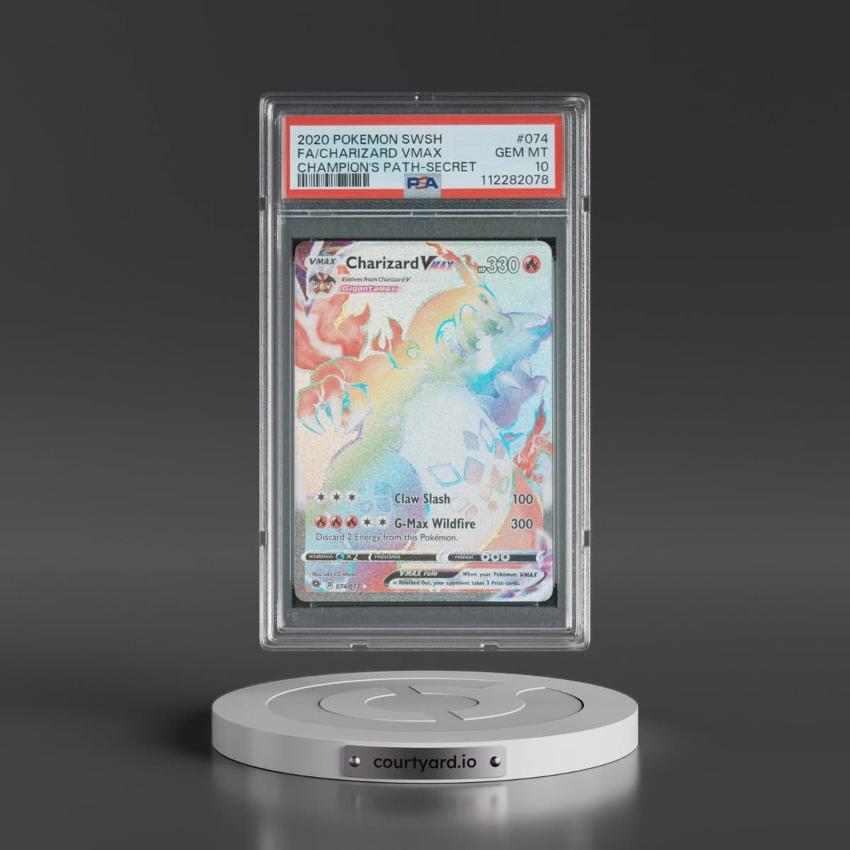 2020 Pokémon Sword & Shield Champion's Path #074 Charizard Vmax - Full Art Secret (PSA 10 GEM MINT)