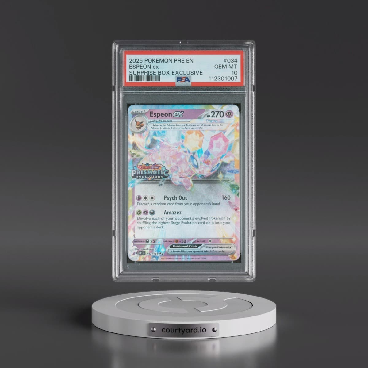 2025 Pokémon Pre EN-Prismatic Evolutions #034 Espeon EX - Holo Surprise Box Exclusive (PSA 10 GEM MINT)