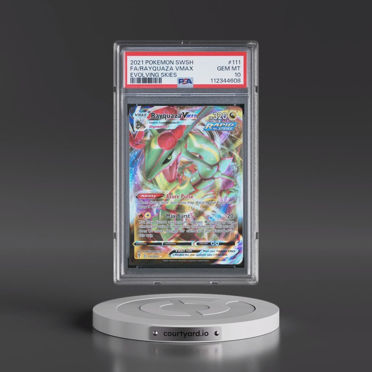 2021 Pokémon Sword & Shield Evolving Skies #111 Rayquaza Vmax - Full Art (PSA 10 GEM MINT)