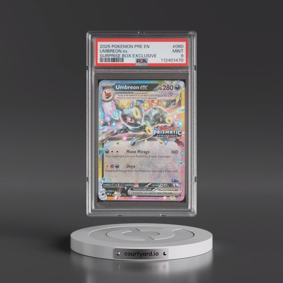 2025 Pokémon Pre EN-Prismatic Evolutions #060 Umbreon EX - Holo Surprise Box Exclusive (PSA 9 MINT)