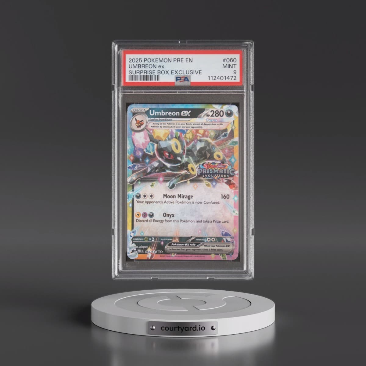 2025 Pokémon Pre EN-Prismatic Evolutions #060 Umbreon EX - Holo Surprise Box Exclusive (PSA 9 MINT)