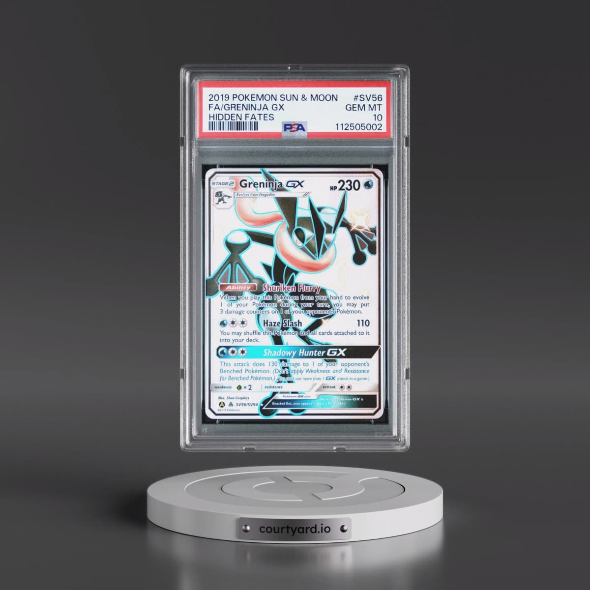 2019 Pokémon Sun & Moon Hidden Fates #SV56 Greninja GX - Holo Full Art (PSA 10 GEM MINT)
