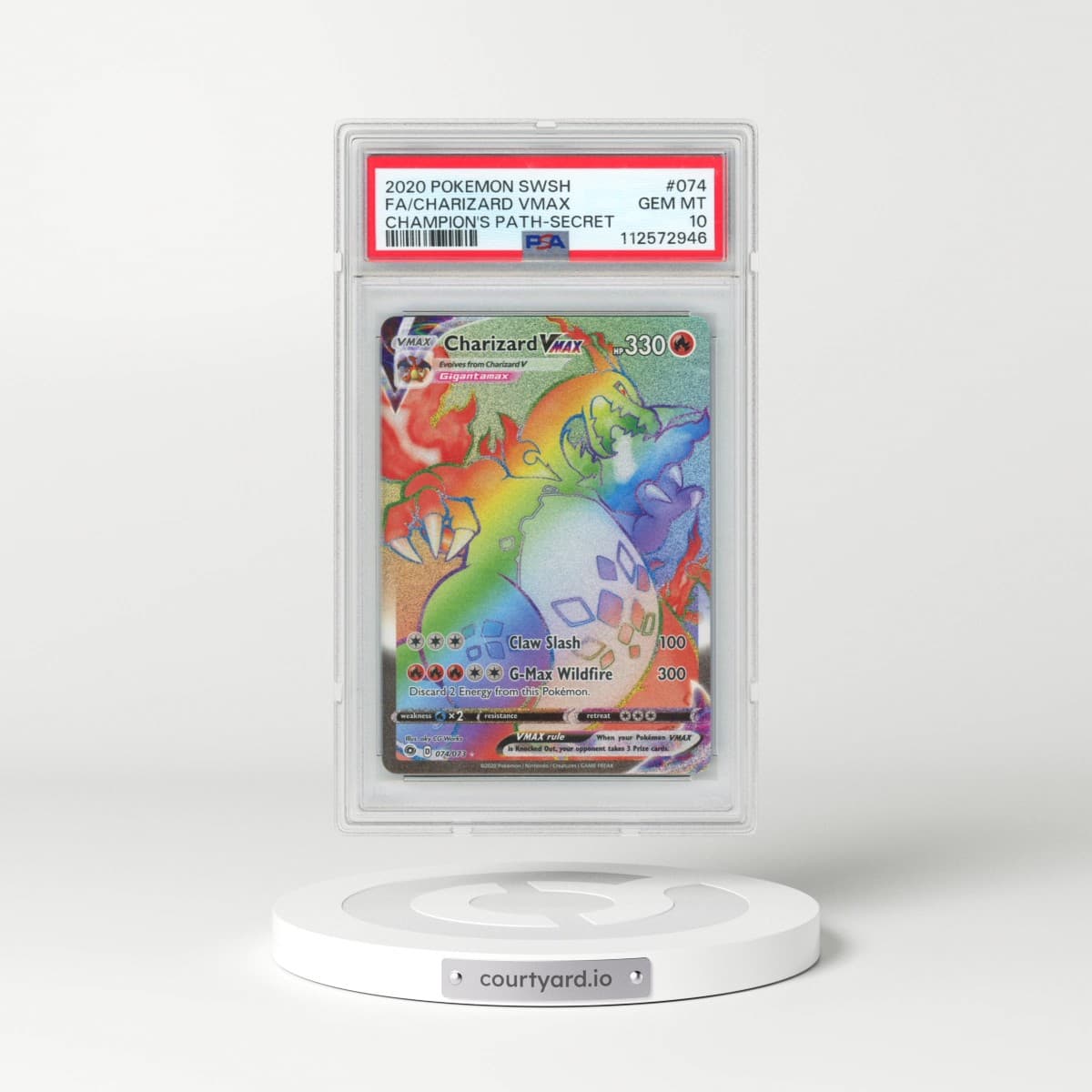 2020 Pokémon Sword & Shield Champion's Path #074 Charizard Vmax - Full Art Secret (PSA 10 GEM MINT)