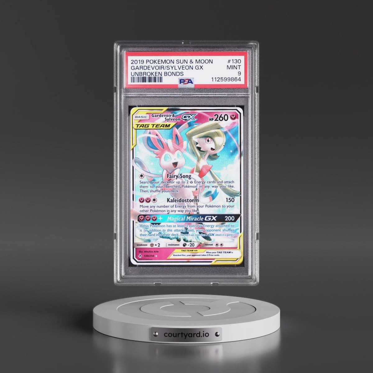2019 Pokémon Sun & Moon Unbroken Bonds #130 Gardevoir & Sylveon GX - Holo (PSA 9 MINT)